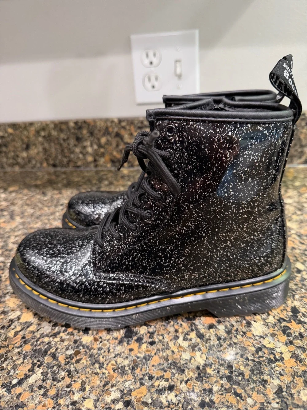 Ladies dr martens 5 Black Glitter Lace-Up Ankle Boots